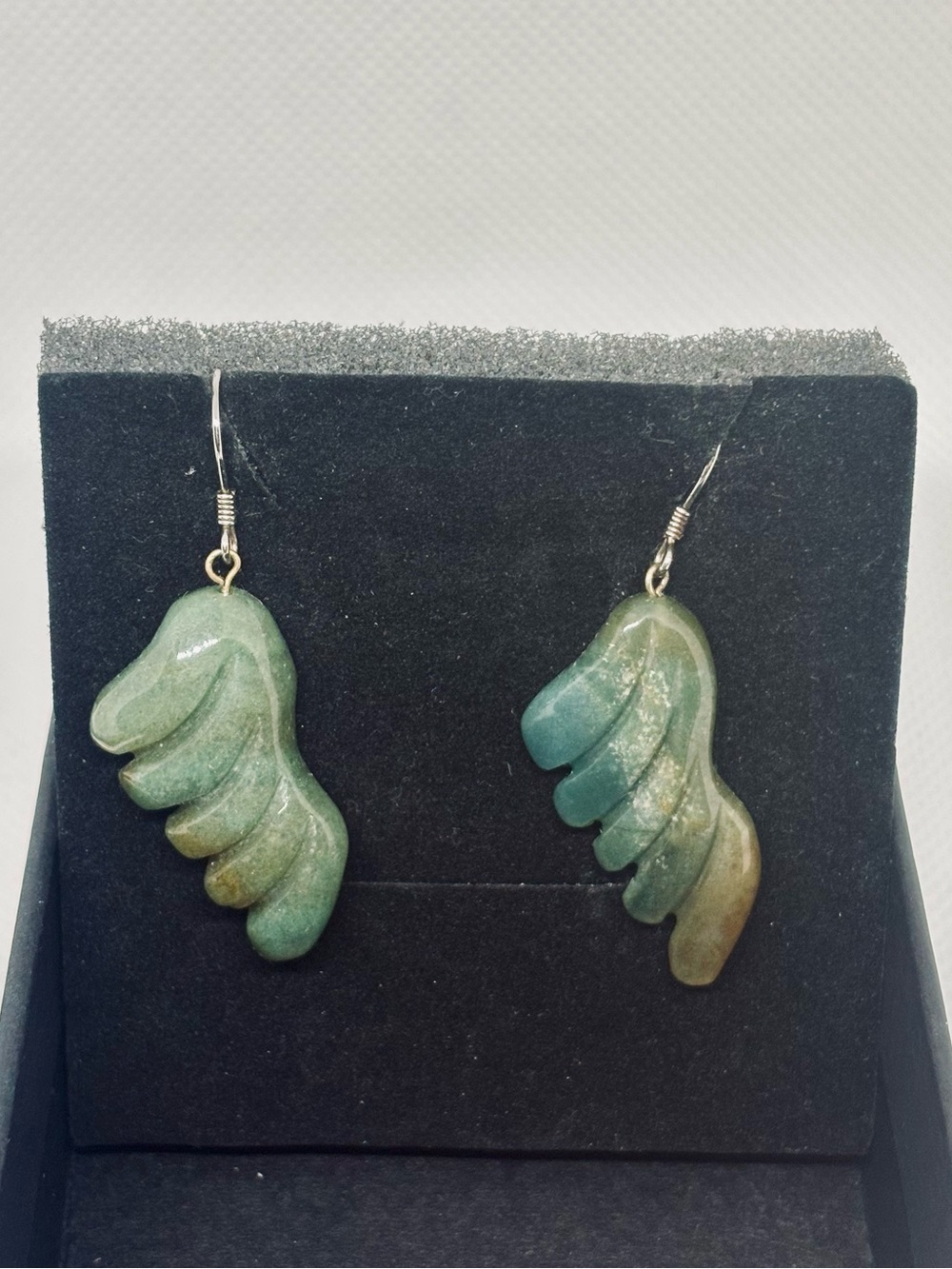 Hand-Carved Green Jade Wing Drop Earrings